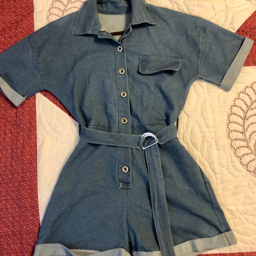 Denim Belted Romper